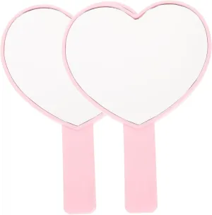 Handheld Makeup Mirror Heart Design Portable Mirror Small Handle Mirror for Women Lady Girls