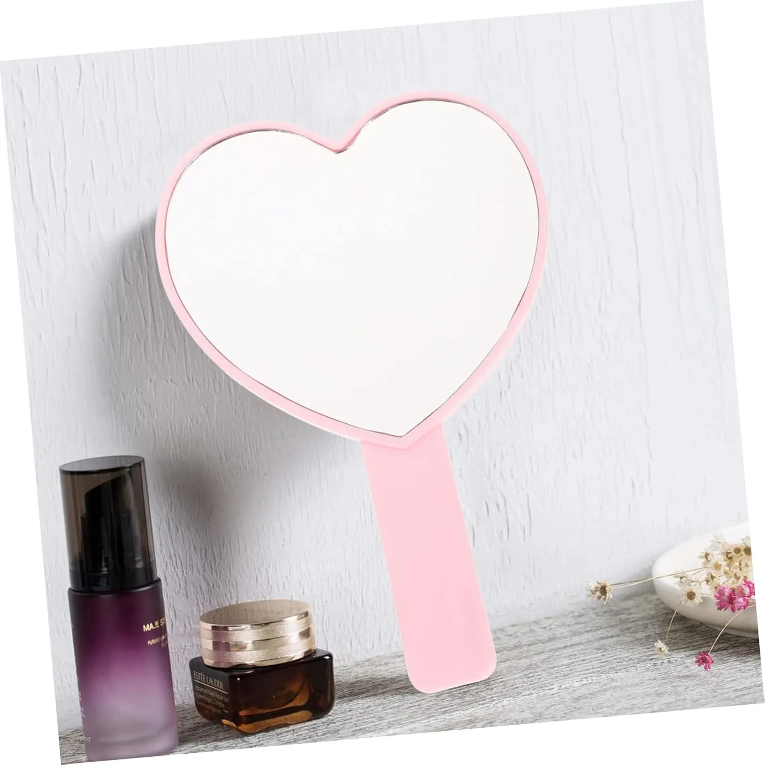 Handheld Makeup Mirror Heart Design Portable Mirror Small Handle Mirror for Women Lady Girls