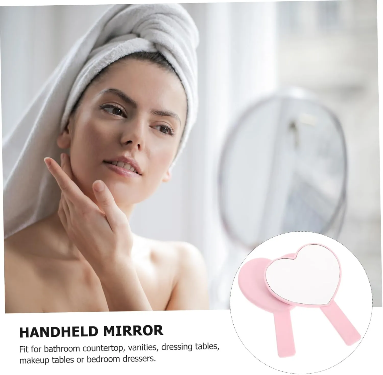 Handheld Makeup Mirror Heart Design Portable Mirror Small Handle Mirror for Women Lady Girls