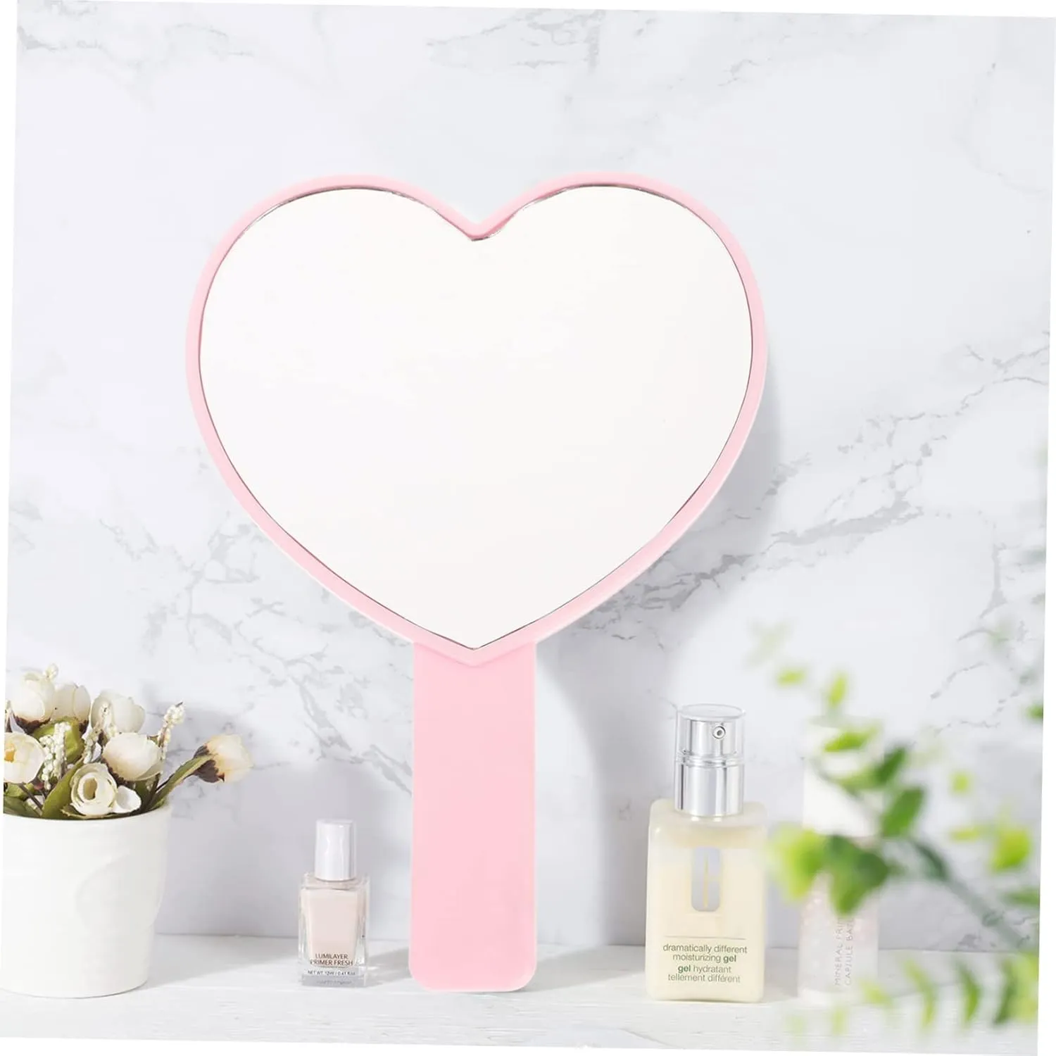 Handheld Makeup Mirror Heart Design Portable Mirror Small Handle Mirror for Women Lady Girls