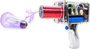 Handheld Tesla Coil Gun, Portable Artificial Lightning Rechargeable Arc Plasma Mini Spark Gap Arc Generator Experiment Science Model