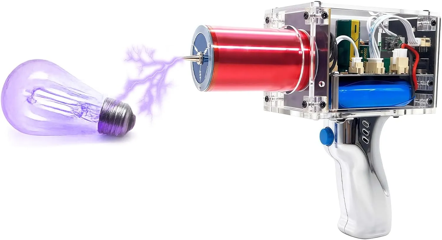Handheld Tesla Coil Gun, Portable Artificial Lightning Rechargeable Arc Plasma Mini Spark Gap Arc Generator Experiment Science Model