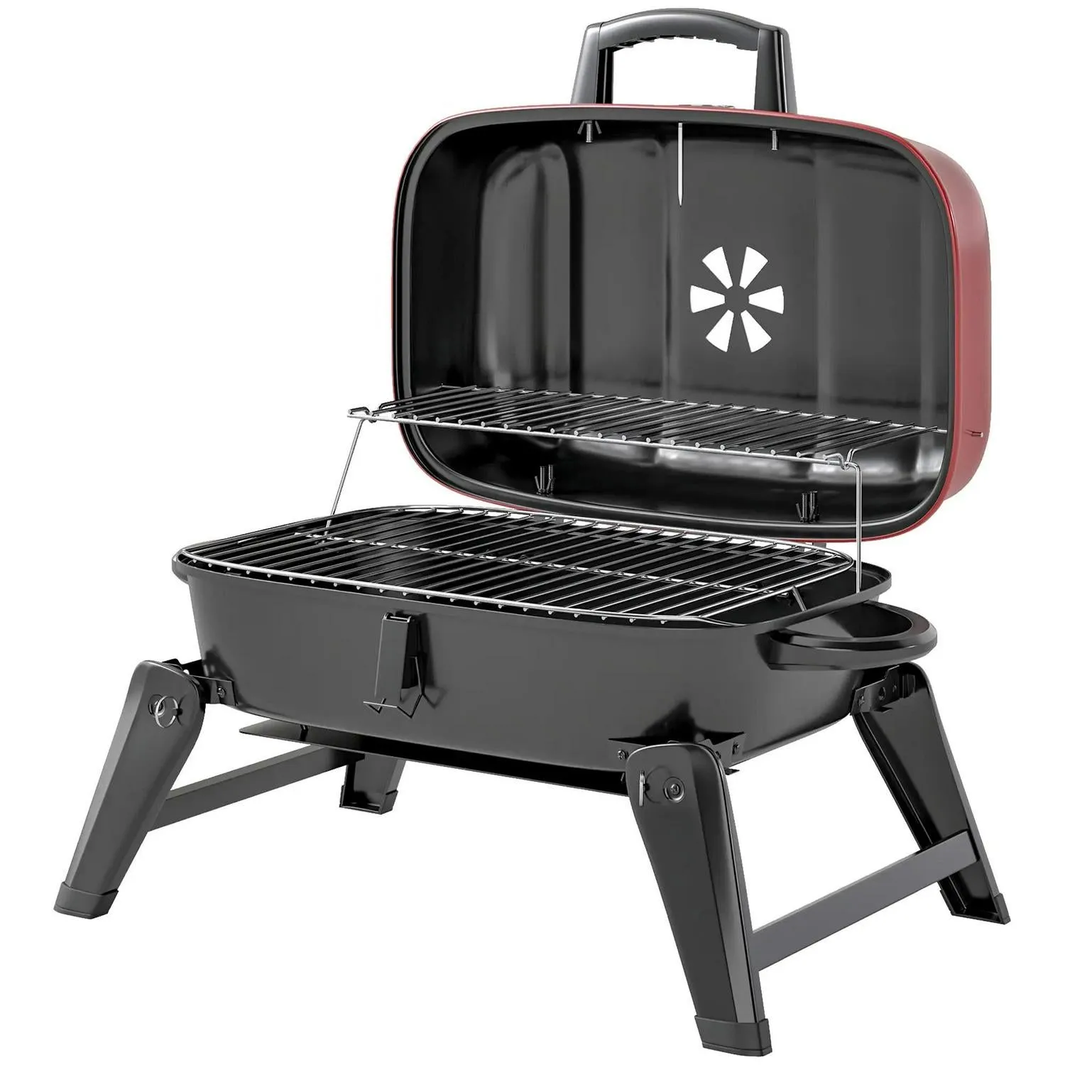 Handles Folding Area, Red Cm² Thermometer, Charcoal Barbecue Vent, For Advanced With Cooking 1232 Adjustable Outsunny Picnic, BBQ Camping Exclusive selection Grill