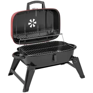 Handles Folding Area, Red Cm² Thermometer, Charcoal Barbecue Vent, For Advanced With Cooking 1232 Adjustable Outsunny Picnic, BBQ Camping Exclusive selection Grill