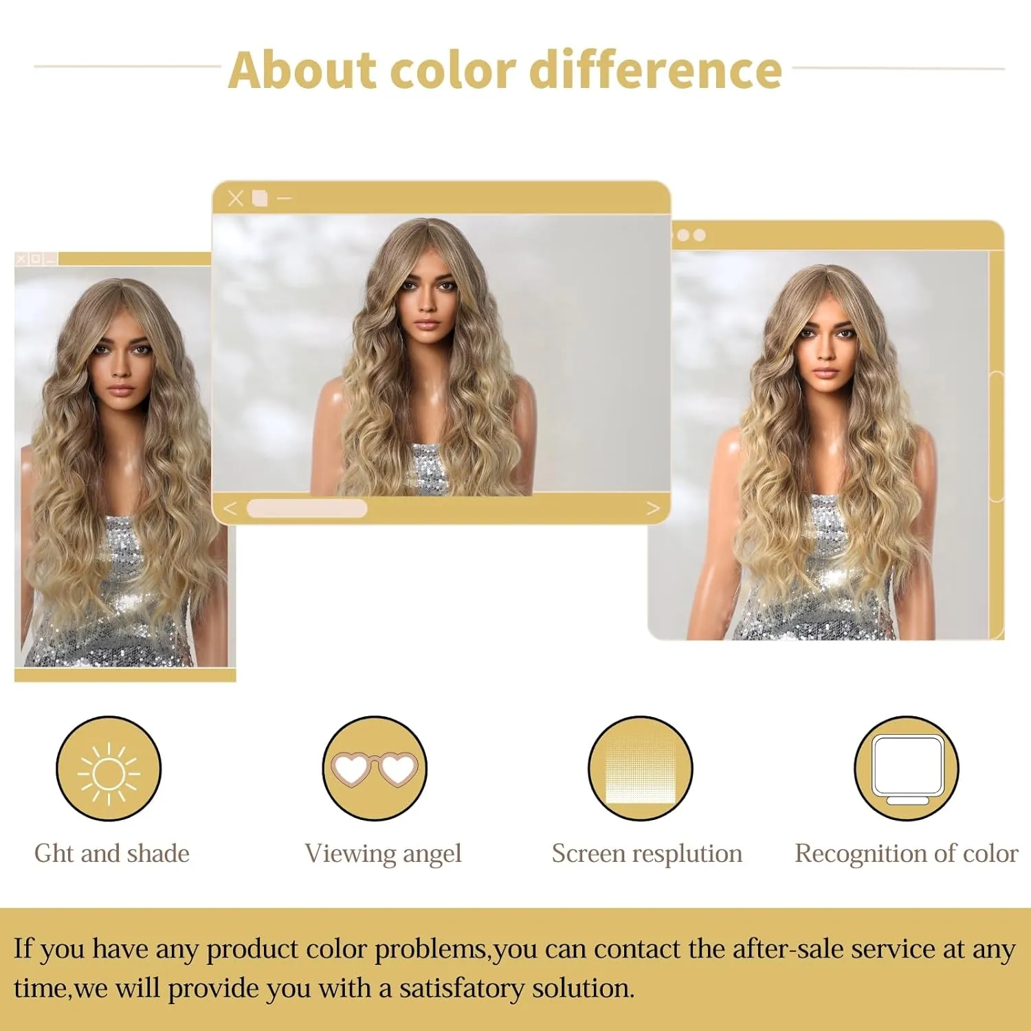 Haoland Ombre Blonde Curly Wig for Women, 26 Inch Long, Synthetic Wavy Wig with Bangs