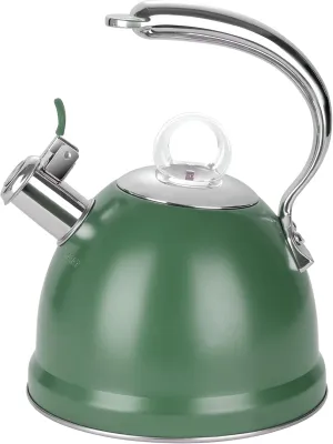 Harriet Tea Kettle for Stove Top, 2.5 Quart Stainless Steel Whistling Tea Pot, 3-Layer Base, Unique Dolphin-Shaped Ergonomic Handle, Includes Pot Holder & Mat, Gas Electric Applicable, Green