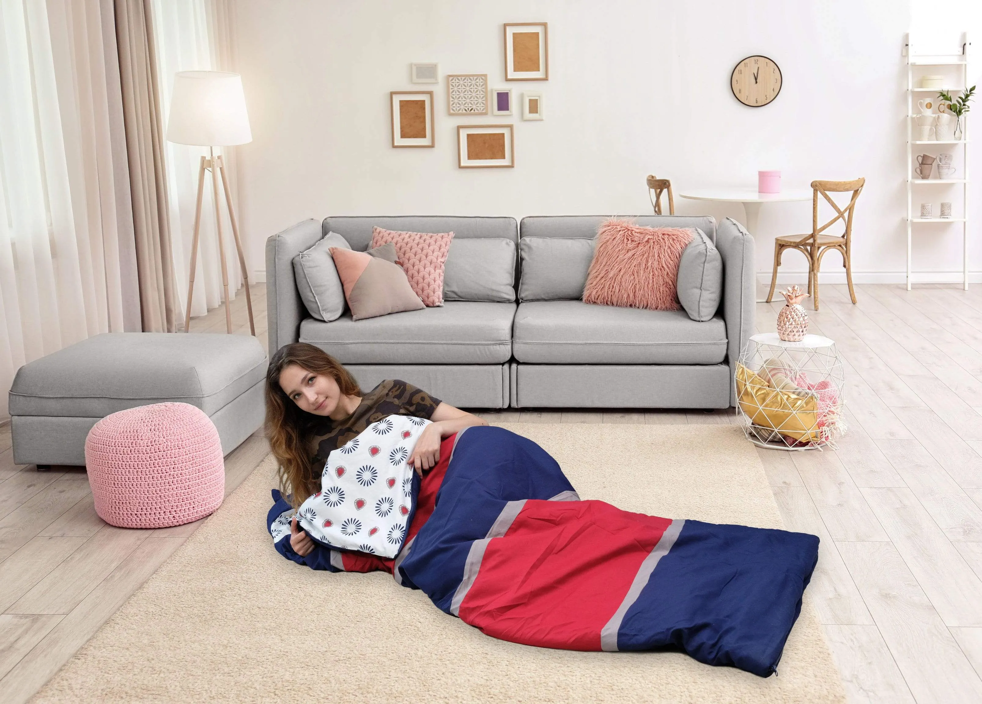 Hayes Striped Sleeping Bag With Hood Zipper Closure