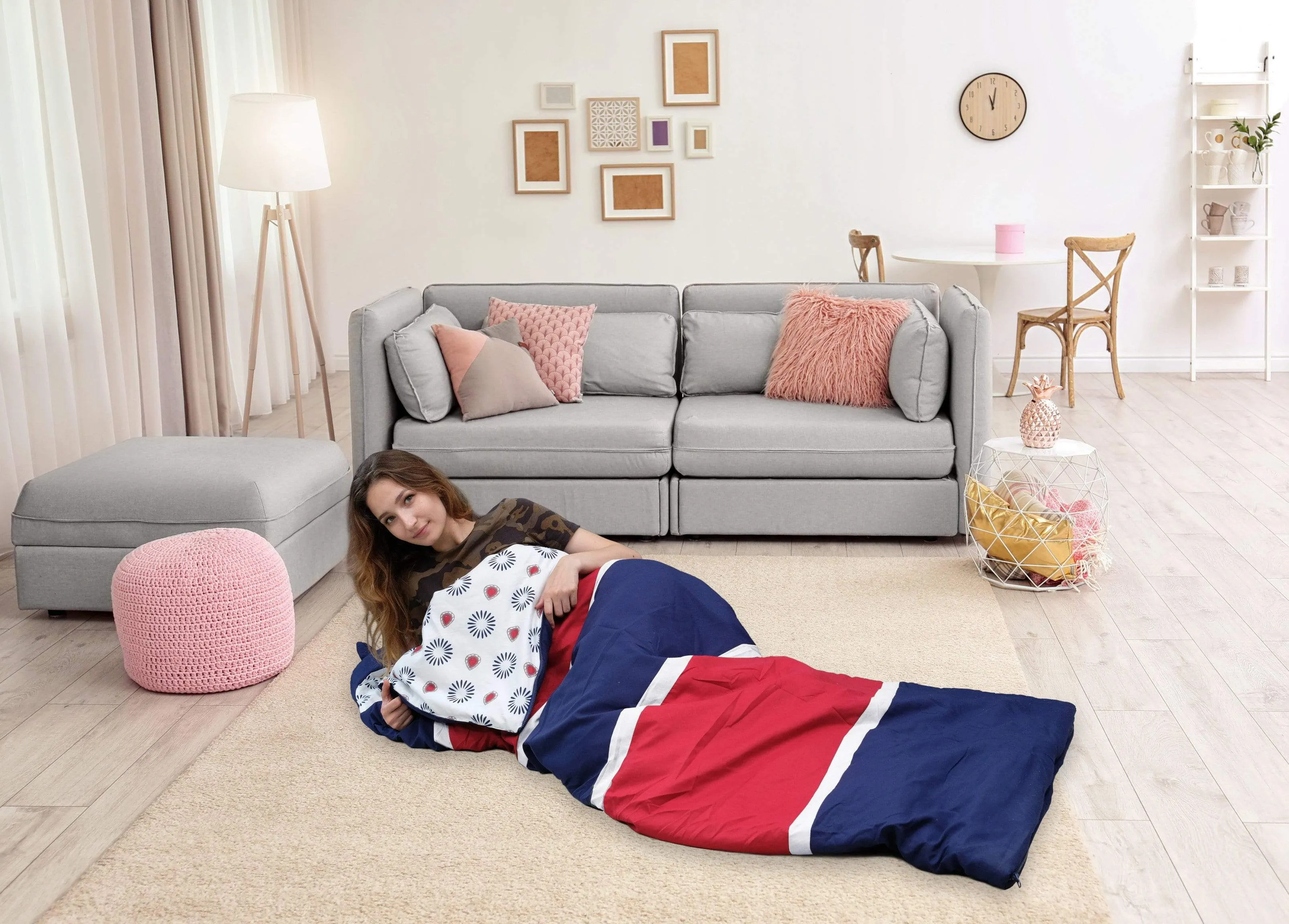 Hayes Striped Sleeping Bag With Hood Zipper Closure