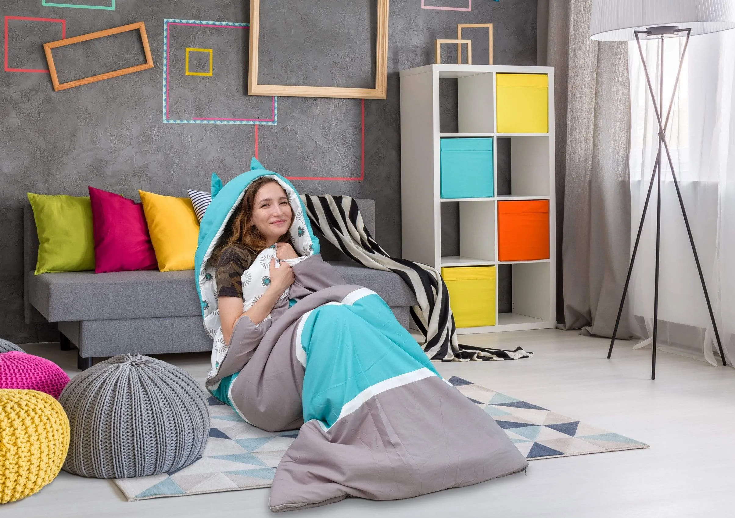 Hayes Striped Sleeping Bag With Hood Zipper Closure