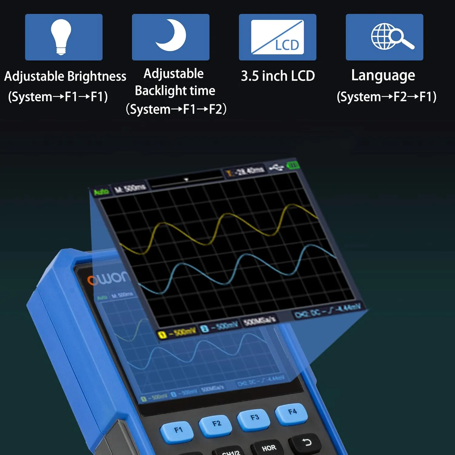 HDS242 Oscilloscope 2 in 1 2CH Digital Handheld Oscilloscope Multiumeter 3.5" LCD 40MHz Bandwidth 20000 Counts Multimeter OSC DMM for Automobile Maintenance,Power Detection