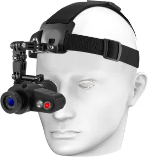 Head-Mounted Night Vision Monocular Goggles with Elastic Head Strap, Default 7X Magnification, NVG Visual Distance 350M with Riflescope 1.54 in HD Screen, Rechargeable for Hunting Camping Surveillance