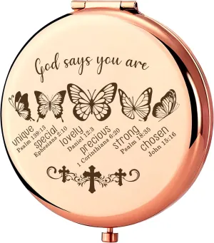 Healing Gifts Compact Mirror - God Says You are, Christian Gifts for Women Mini Mirror, Butterfly Appreciation Gifts, Religious Inspire Gifts for/Wife/Mom/Friends/Grandma/Sister