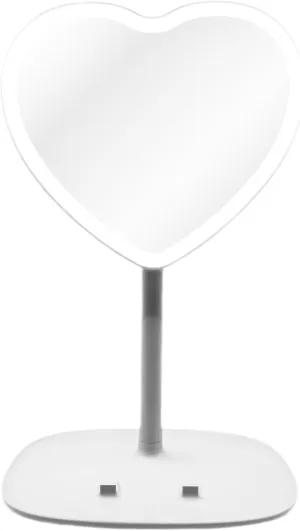 Heart Shaped Mirror Led Mirror for Pink Room Decor with Phone Holder | NEW Aesthetic Mirror and Cell Phone Stand | Pink Heart Mirror for Vanity | Pink Mirror and Cell Phone Holder for Desk | (White)