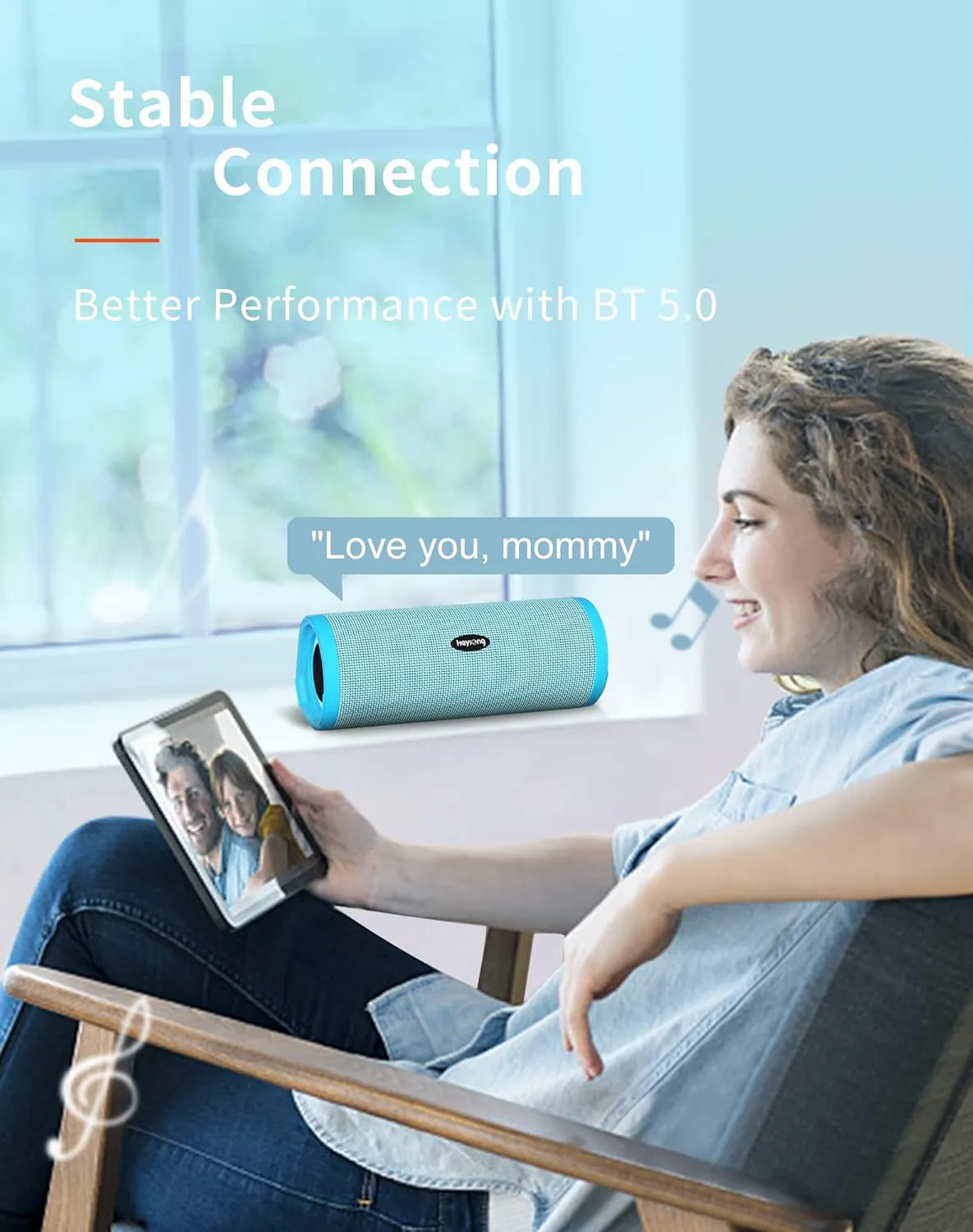 HEYSONG Portable Bluetooth Speaker, Waterproof Wireless Shower Speakers with Good Bass, IPX7 Floating, 5000mAh, TF Card, Loud Sound for Beach, Pool, Kayak Accessories, Gifts for Women, Girl-Sky Blue