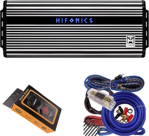 Hifonics ZTH-3225.1D Zeus Theta Compact Mono Channel Car Audio Amplifier (Silver) – Class D Amp, 3200-Watt Bass Remote Included with Gravity Phone Holder and 4 Gauge Amp Kit Blue Bundle