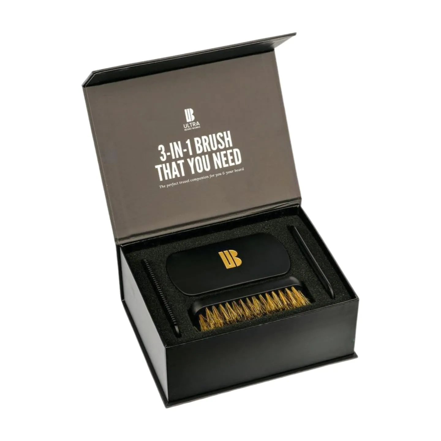 High-end Beard Brush Set - Pro Set - Ultimate Brush with Compact Mirror, Boar Bristle Brush, Two Combs, Customizable and Versatile for Men with Different Hair and Beard Textures
