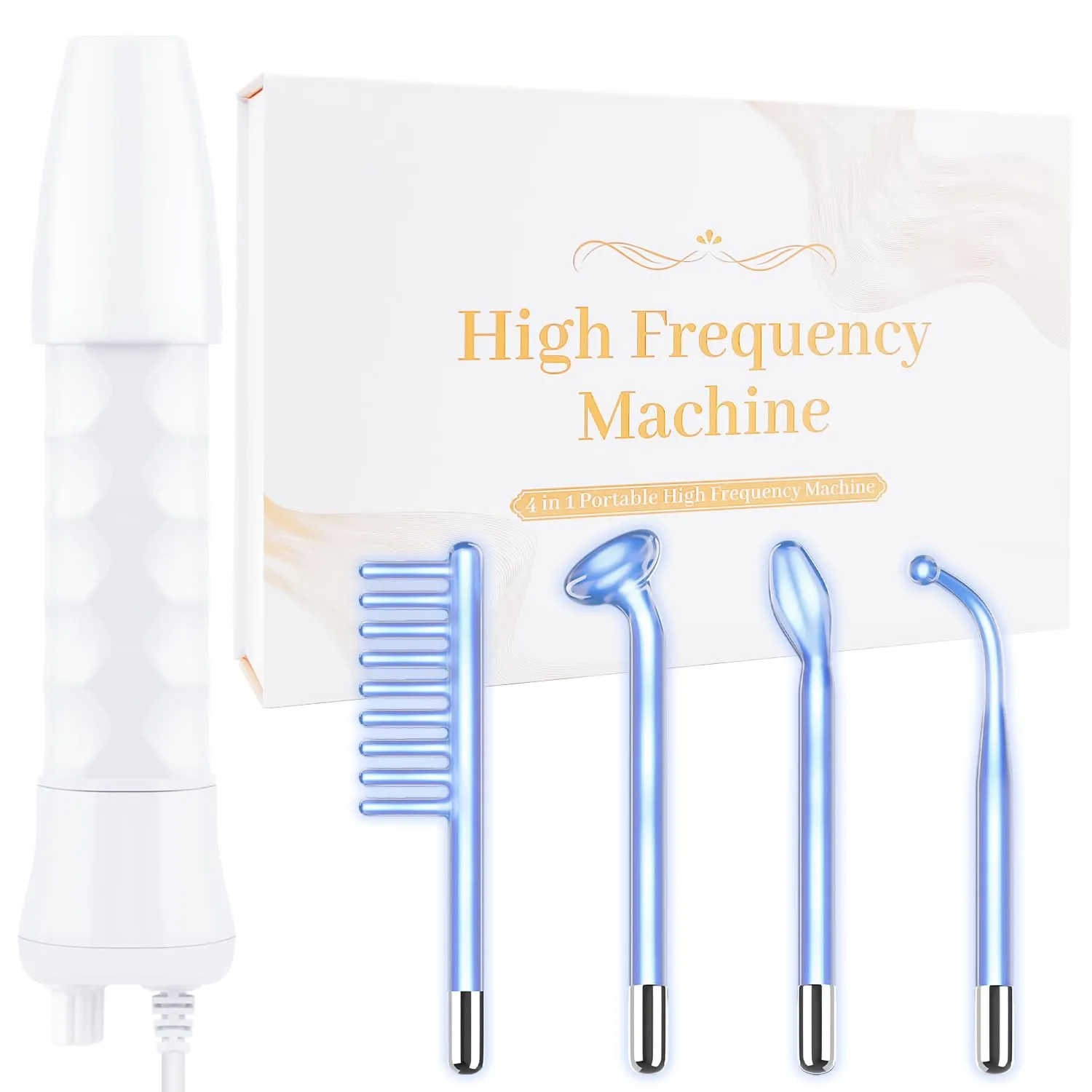High Frequency Facial Wand - Uaike Portable Handheld Blue High Frequency Skin Facial Machine at Home - Skin Face Wand Device with 4 Different Blue Glass Tubes