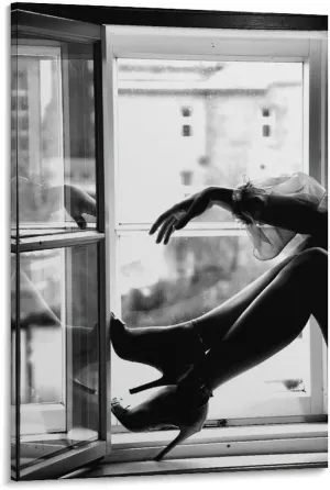 High Heel Fashion Poster - Black And White Window Art Print for Girls Room Decor Poster Canvas Wall Art Poster For Room Aesthetic And Decor Canvas Painting Wall Art Poster for Bedroom Living Room Deco