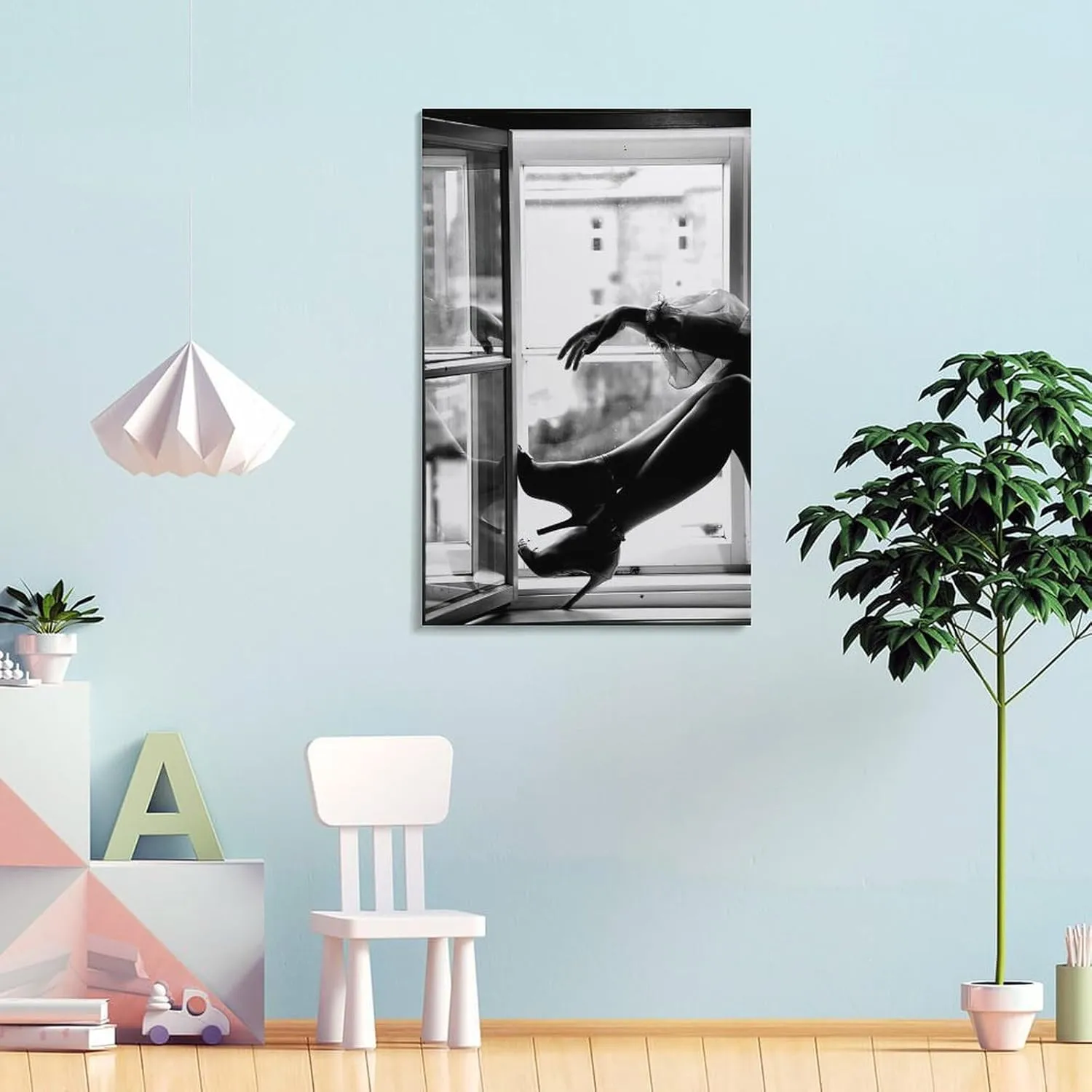 High Heel Fashion Poster - Black And White Window Art Print for Girls Room Decor Poster Canvas Wall Art Poster For Room Aesthetic And Decor Canvas Painting Wall Art Poster for Bedroom Living Room Deco