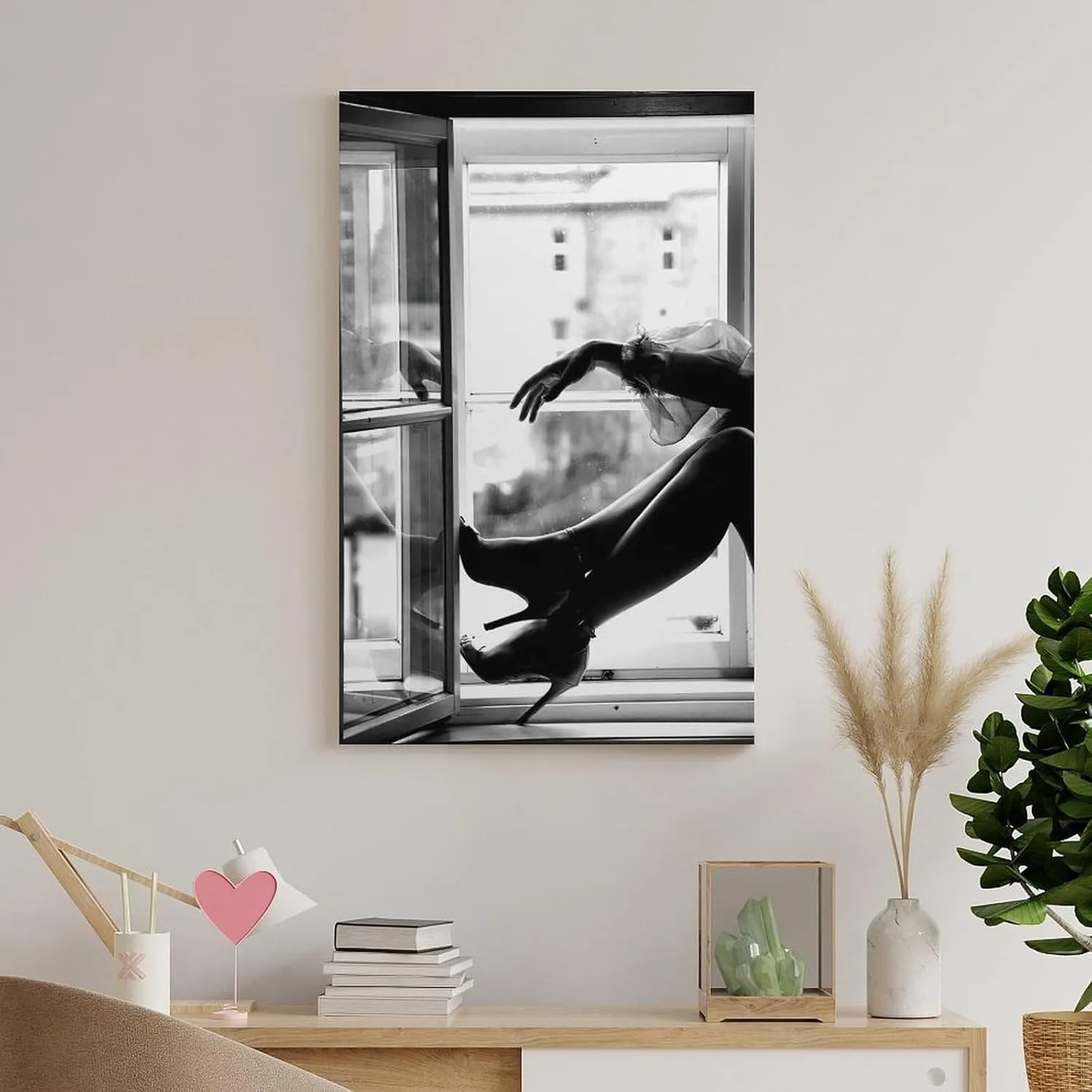 High Heel Fashion Poster - Black And White Window Art Print for Girls Room Decor Poster Canvas Wall Art Poster For Room Aesthetic And Decor Canvas Painting Wall Art Poster for Bedroom Living Room Deco