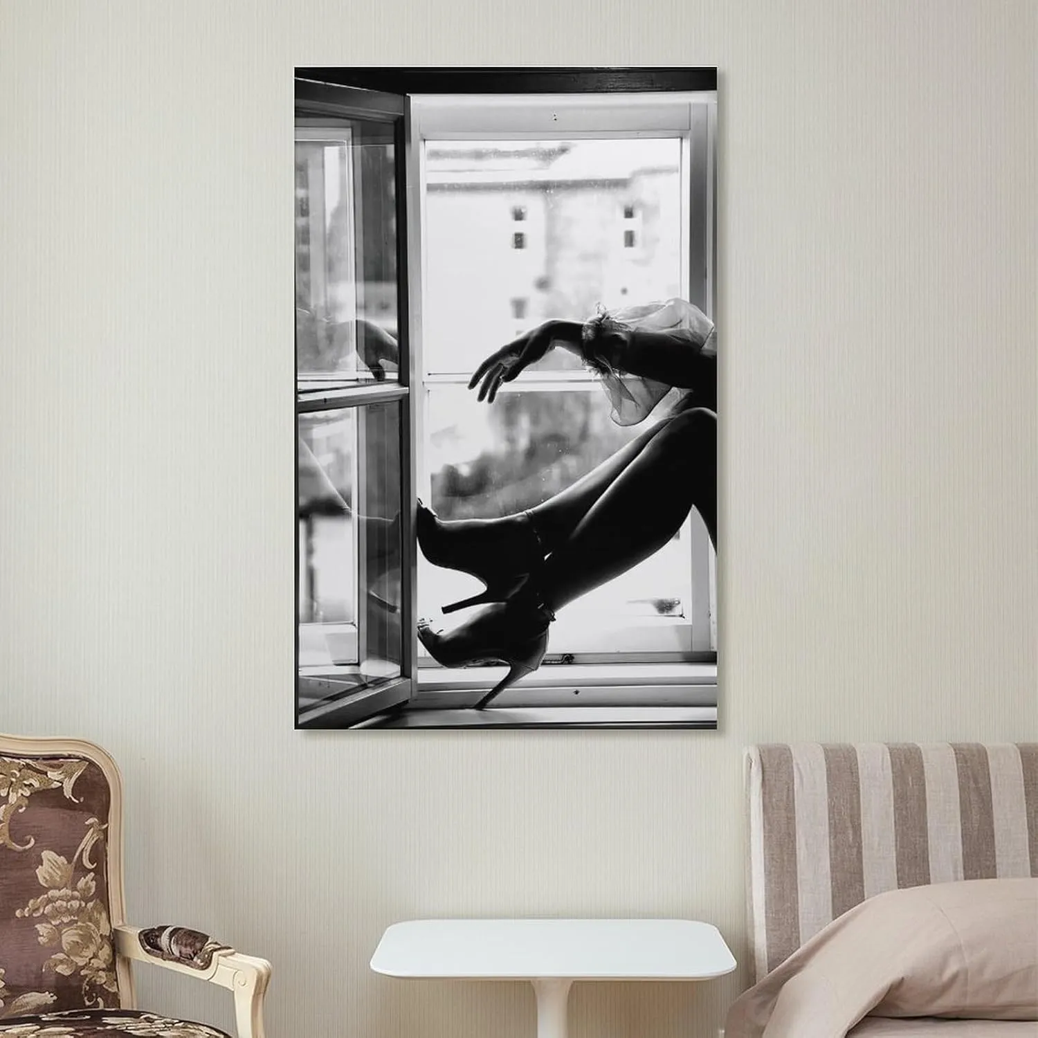 High Heel Fashion Poster - Black And White Window Art Print for Girls Room Decor Poster Canvas Wall Art Poster For Room Aesthetic And Decor Canvas Painting Wall Art Poster for Bedroom Living Room Deco