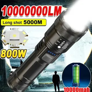 High Power 2000LM LED Tactical Flashlight – USB Rechargeable Zoom Torch with Display for Camping, Fishing & Emergency