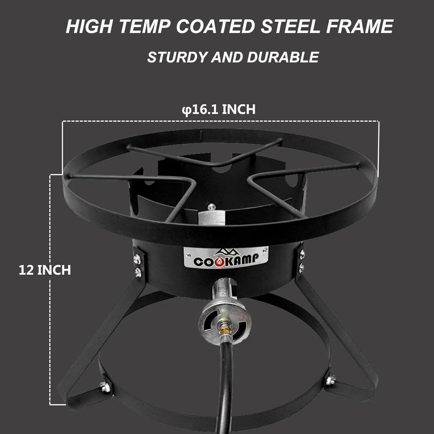 High Pressure Gas Burner 1-Burner Outdoor Propane Gas Cooker with 0-20 PSI Adjustable Regulator and Hose (BLACK) SA1600
