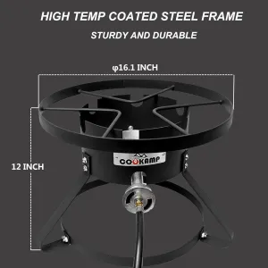 High Pressure Gas Burner 1-Burner Outdoor Propane Gas Cooker with 0-20 PSI Adjustable Regulator and Hose (BLACK) SA1600