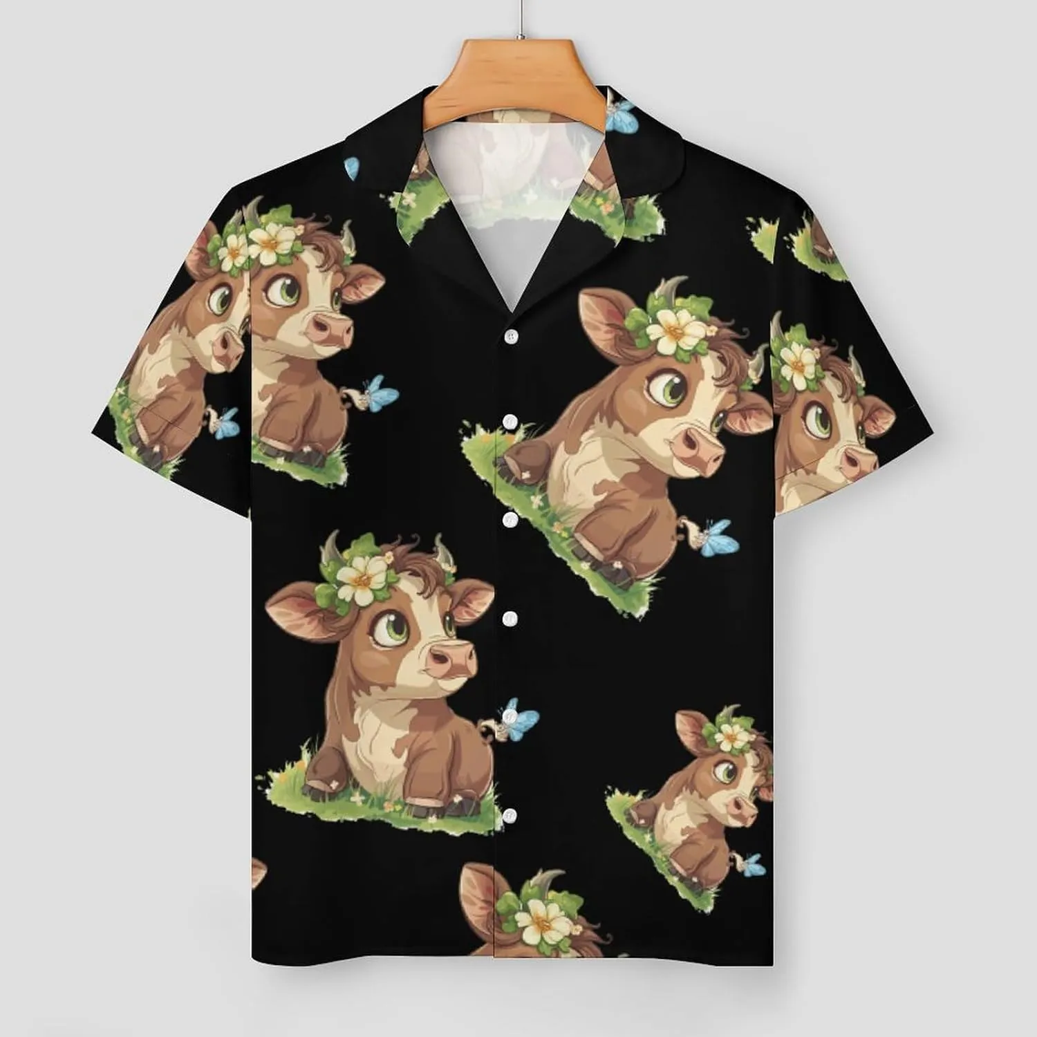 Highland Cow Print Women's Satin Pajama Set Short Sleeve Button Down Sleepwear Loungewear Pj Set