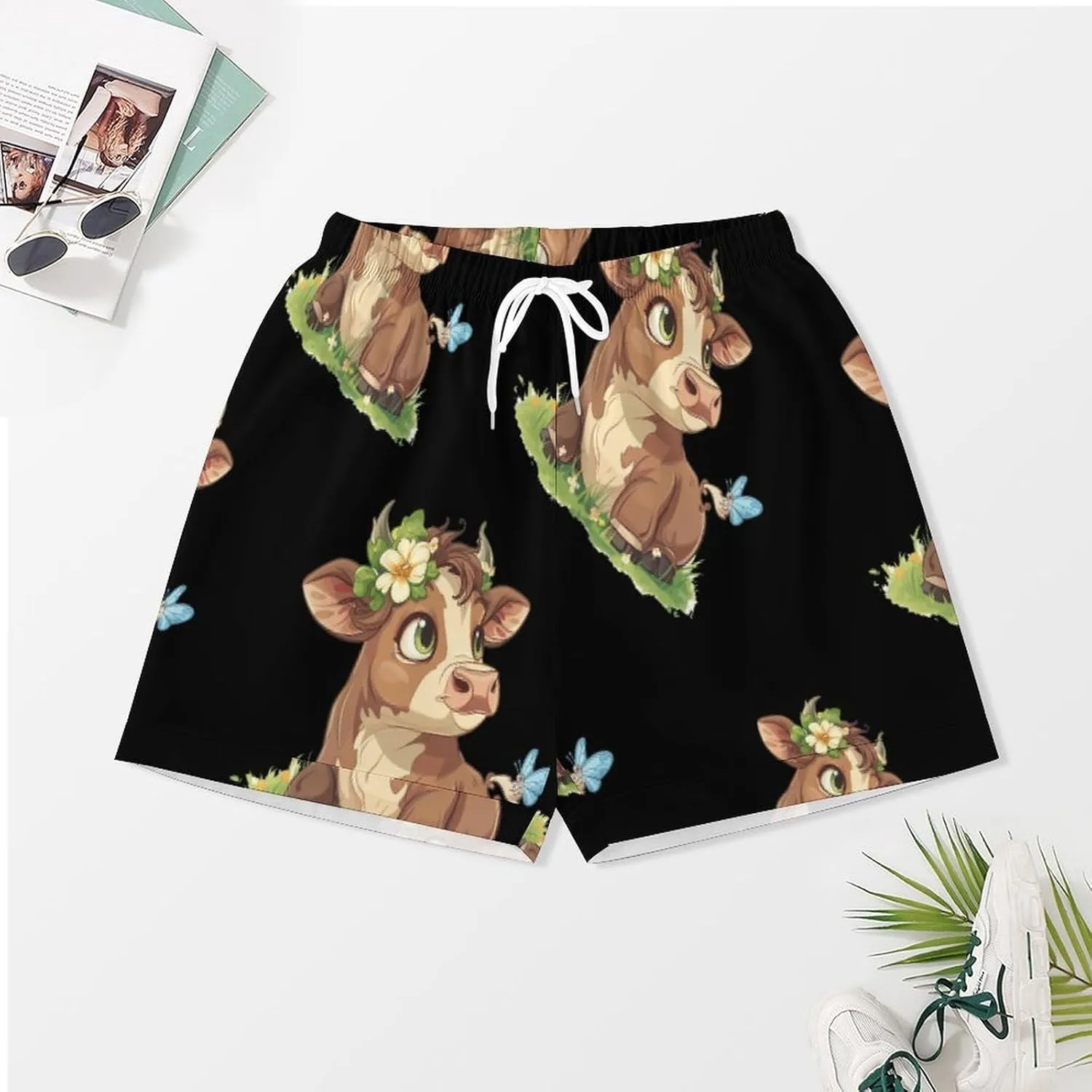 Highland Cow Print Women's Satin Pajama Set Short Sleeve Button Down Sleepwear Loungewear Pj Set