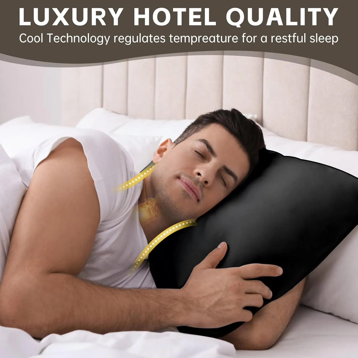 HIMOON Bed Pillows for Sleeping 4 Pack,Queen Size Cooling Pillows Set of 4,Top-end Microfiber Cover for Side Stomach Back Sleepers(Black)