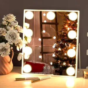 Hollywood Vanity Mirror with Lights-9 LED Bulbs, Foldable 360°Rotation Makeup Mirror with Touch Control, Smart Dimming-10 x12, Desktop Makeup Mirror, Gift for Women and Girls