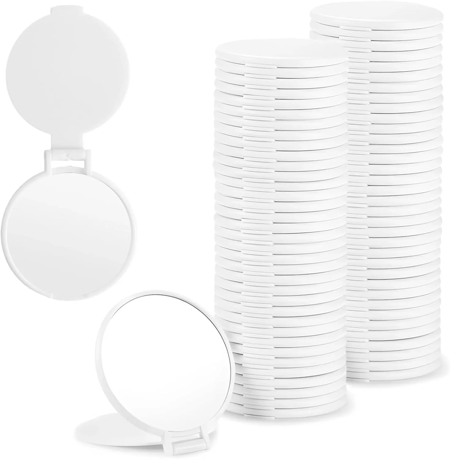 Homaisson Mini Round Folding Mirror, 72 Pcs Round Portable Mirror, Makeup Mirror for Travel Daily Use Party Favors Women (White)