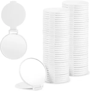 Homaisson Mini Round Folding Mirror, 72 Pcs Round Portable Mirror, Makeup Mirror for Travel Daily Use Party Favors Women (White)