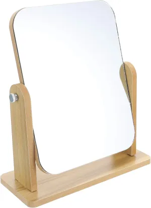 Home Tabletop Swivel Makeup Mirror with Wood Stand Elegant Bathroom and Bedroom Mirror for Makeup and Shaving Compact Design for Vanity and Dressing Tables