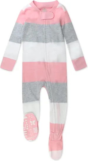 HonestBaby Baby Girls' 100% Organic Cotton Non-Slip Footed One-Piece Zip-Front Pajamas