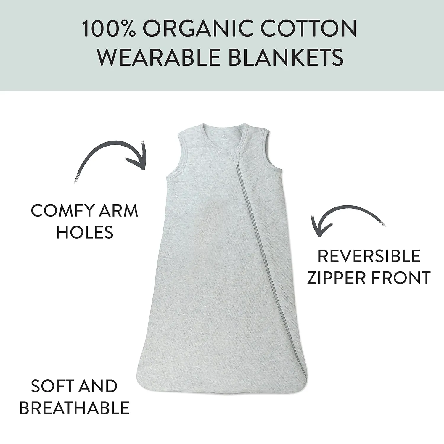 HonestBaby Baby Standard Wearable Blankets Sleeping Bags Swaddle Transition 100% Organic Cotton for Infant Boys, Girls, Unisex, Light Gray Heather, Medium