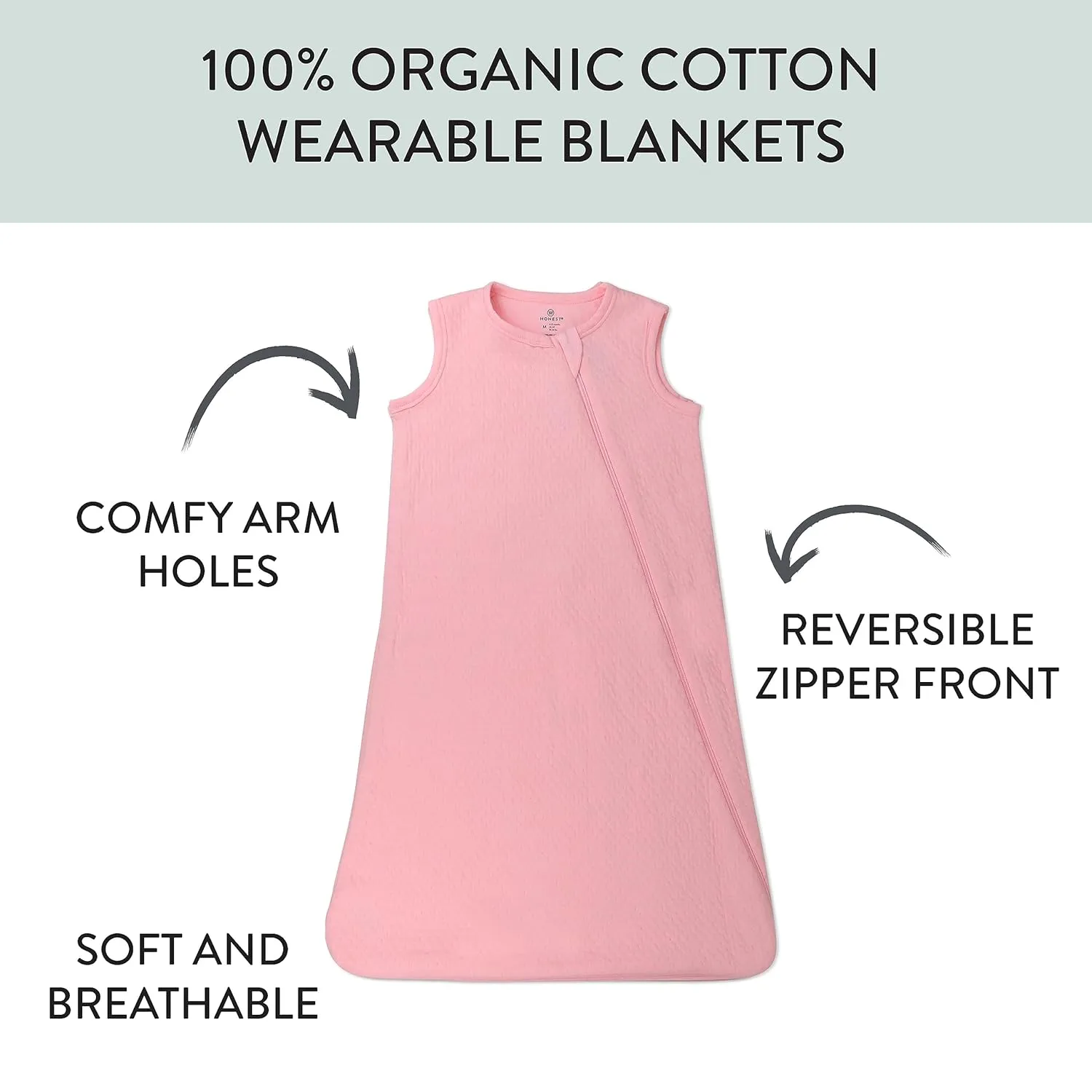 HonestBaby Baby Standard Wearable Blankets Sleeping Bags Swaddle Transition 100% Organic Cotton for Infant Boys, Girls, Unisex, Strawberry Cream, Large