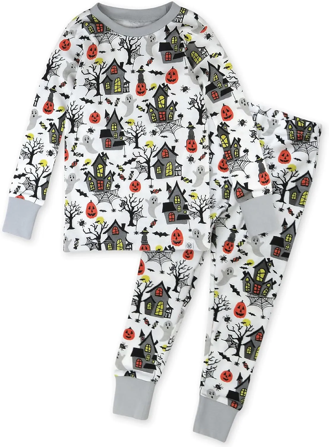 HonestBaby Celebration 2-Piece Pajamas Sleepwear PJs 100% Organic Cotton for Baby, Toddler, Kids, Haunted House, 2T