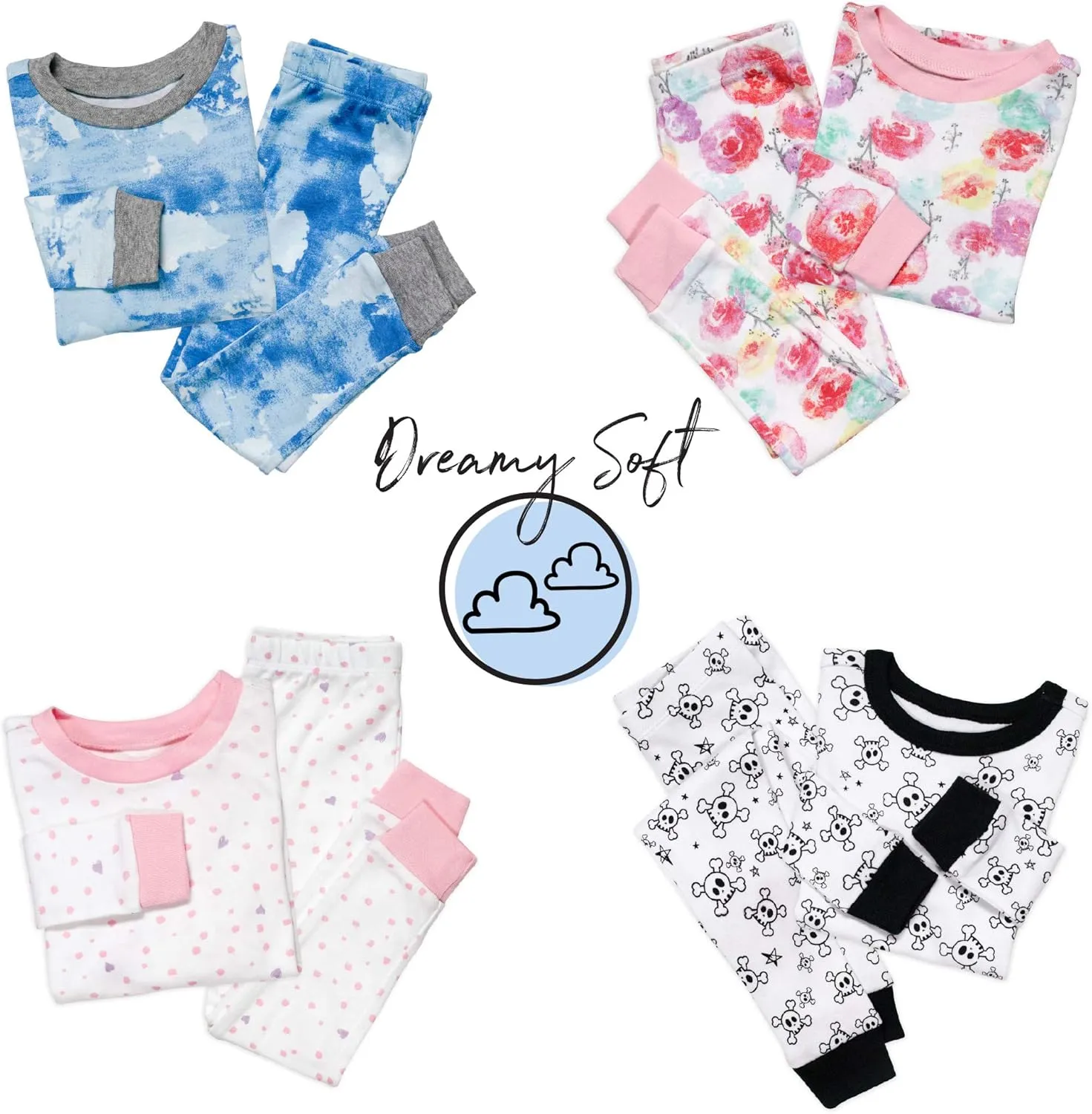 HonestBaby Multipack 2-Piece Pajamas Sleepwear Pjs 100% Organic Cotton for Infant Baby and Toddler Girls