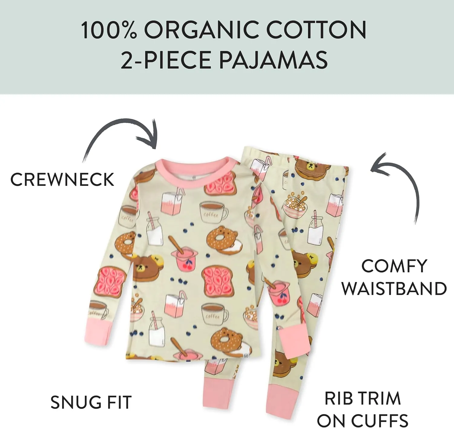 HonestBaby Multipack 2-Piece Pajamas Sleepwear Pjs 100% Organic Cotton for Infant Baby and Toddler Girls