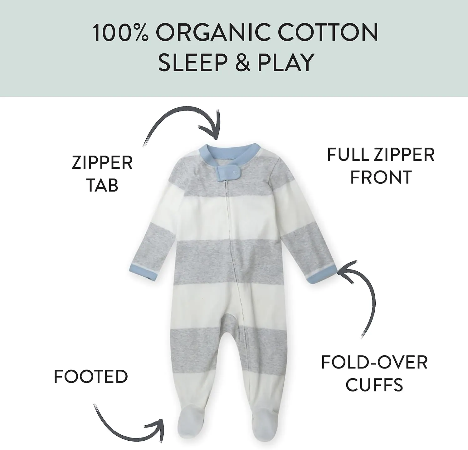 HonestBaby Sleep & Play Footed One-Piece Pajama Sleeper 100% Organic Cotton, Baby Boys