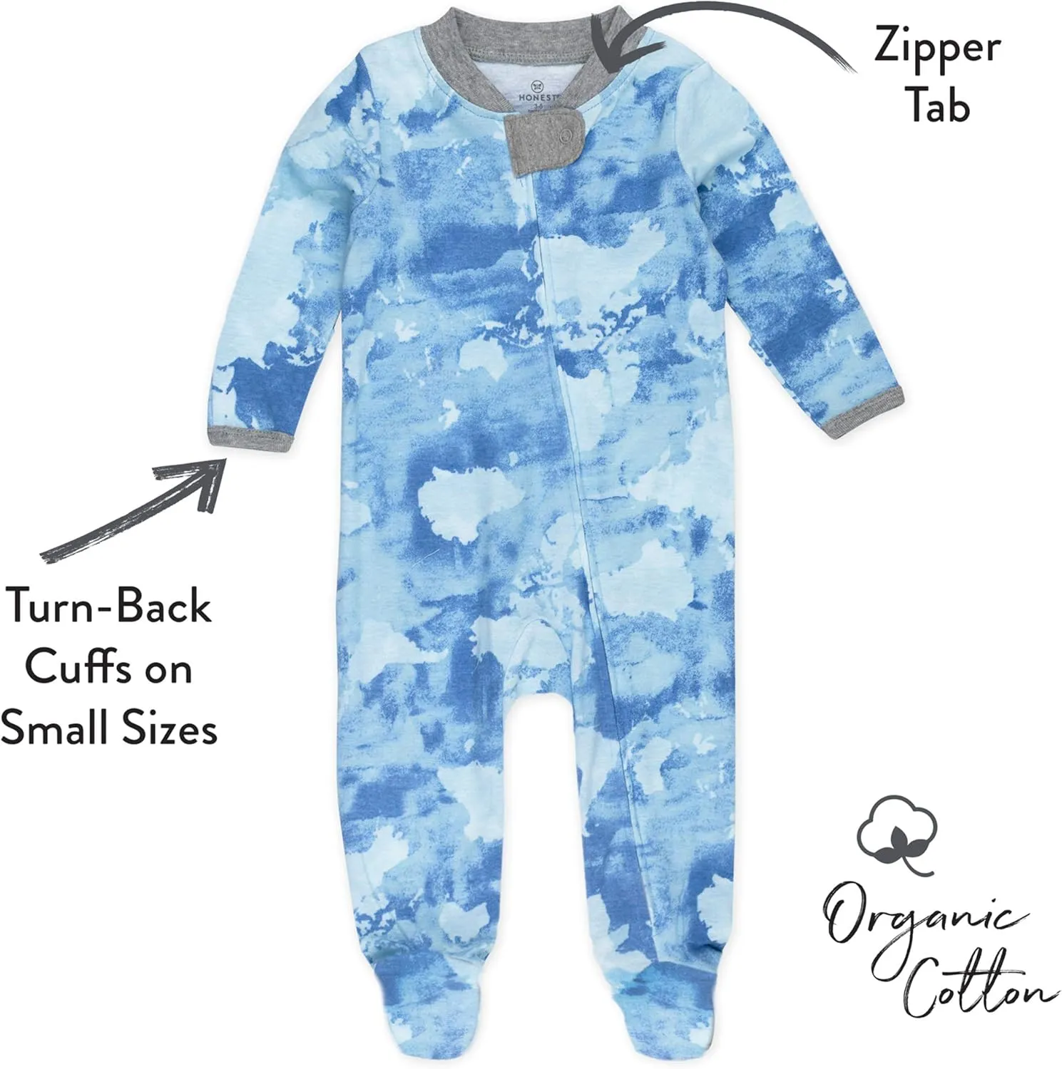 HonestBaby Sleep & Play Footed One-Piece Pajama Sleeper 100% Organic Cotton, Baby Boys