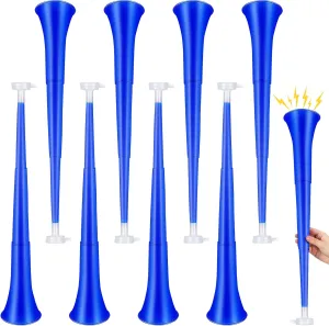 Honoson 8 Pieces Collapsible Stadium Horn 24 Inch Plastic Trumpet Vuvuzela Blow Horn Noisemakers for Sporting Events Graduation Games School Sports Party Supplies Favors Accessories(Blue)
