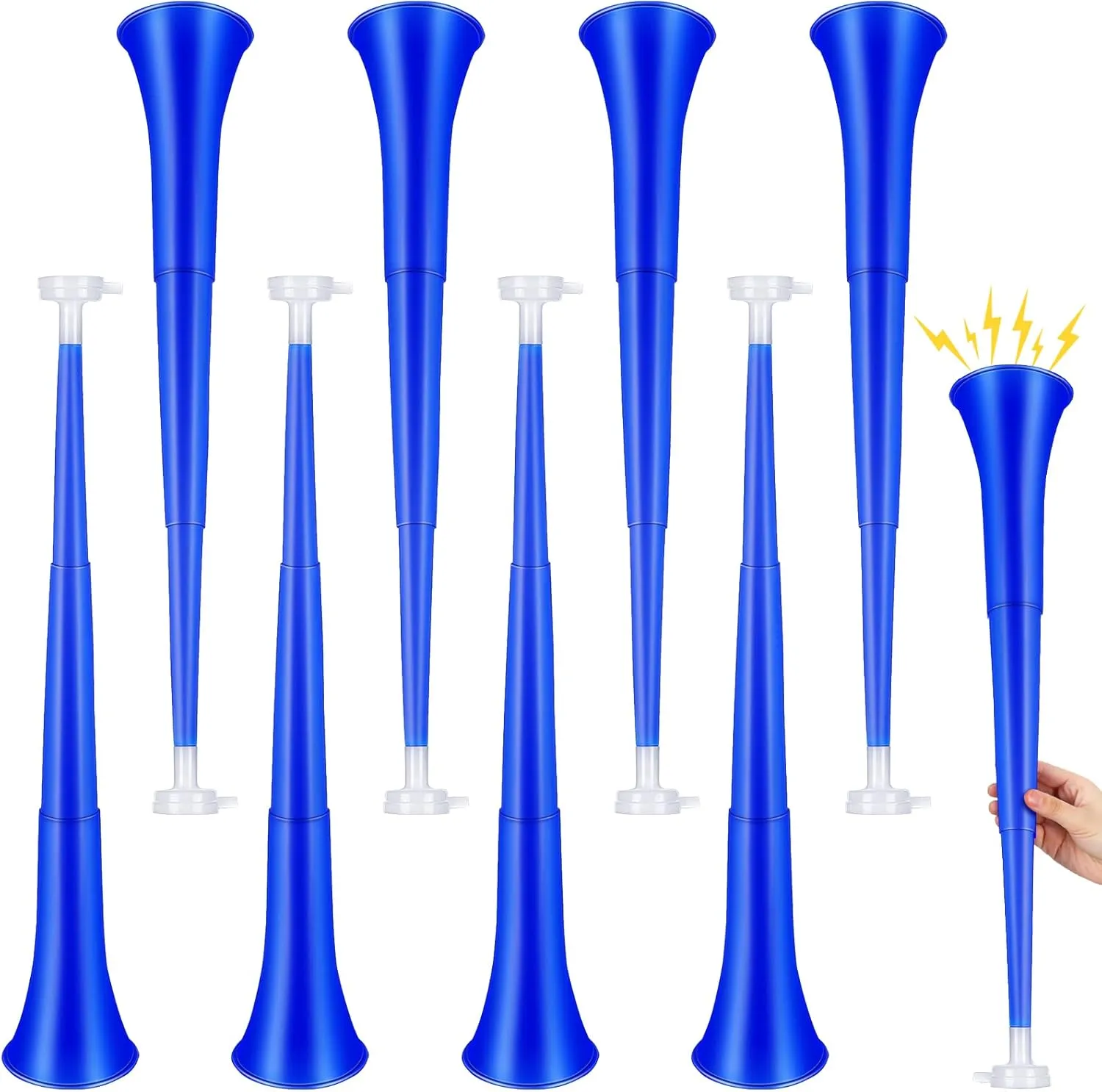 Honoson 8 Pieces Collapsible Stadium Horn 24 Inch Plastic Trumpet Vuvuzela Blow Horn Noisemakers for Sporting Events Graduation Games School Sports Party Supplies Favors Accessories(Blue)