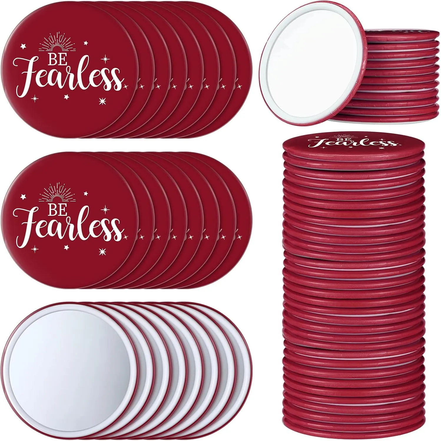 Hoolerry 48 Pcs Red Inspirational Compact Mirror Bulk 2.8 Inch Round Makeup Glass Mirror Positive Personal Purse Pocket Mirror Small Portable Travel Mirror for Employee Coworker Staff Thank You Gifts