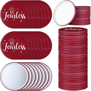 Hoolerry 48 Pcs Red Inspirational Compact Mirror Bulk 2.8 Inch Round Makeup Glass Mirror Positive Personal Purse Pocket Mirror Small Portable Travel Mirror for Employee Coworker Staff Thank You Gifts