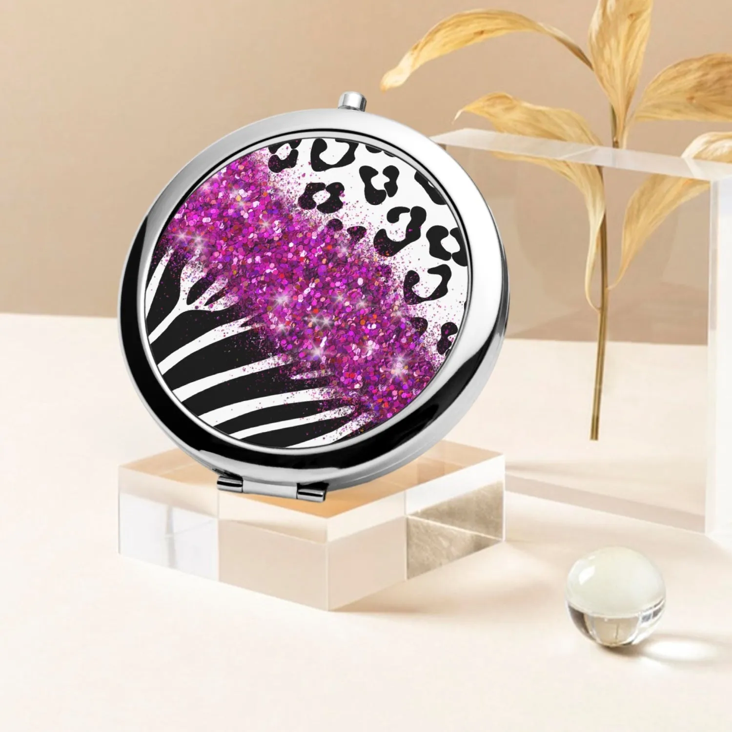 Hot Pink Glitter | Compact Mirror