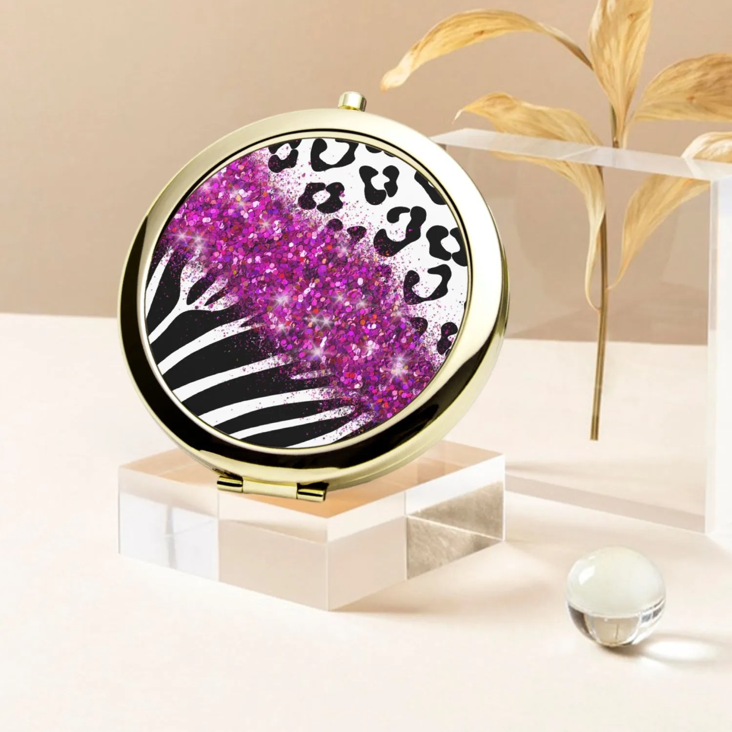 Hot Pink Glitter | Compact Mirror
