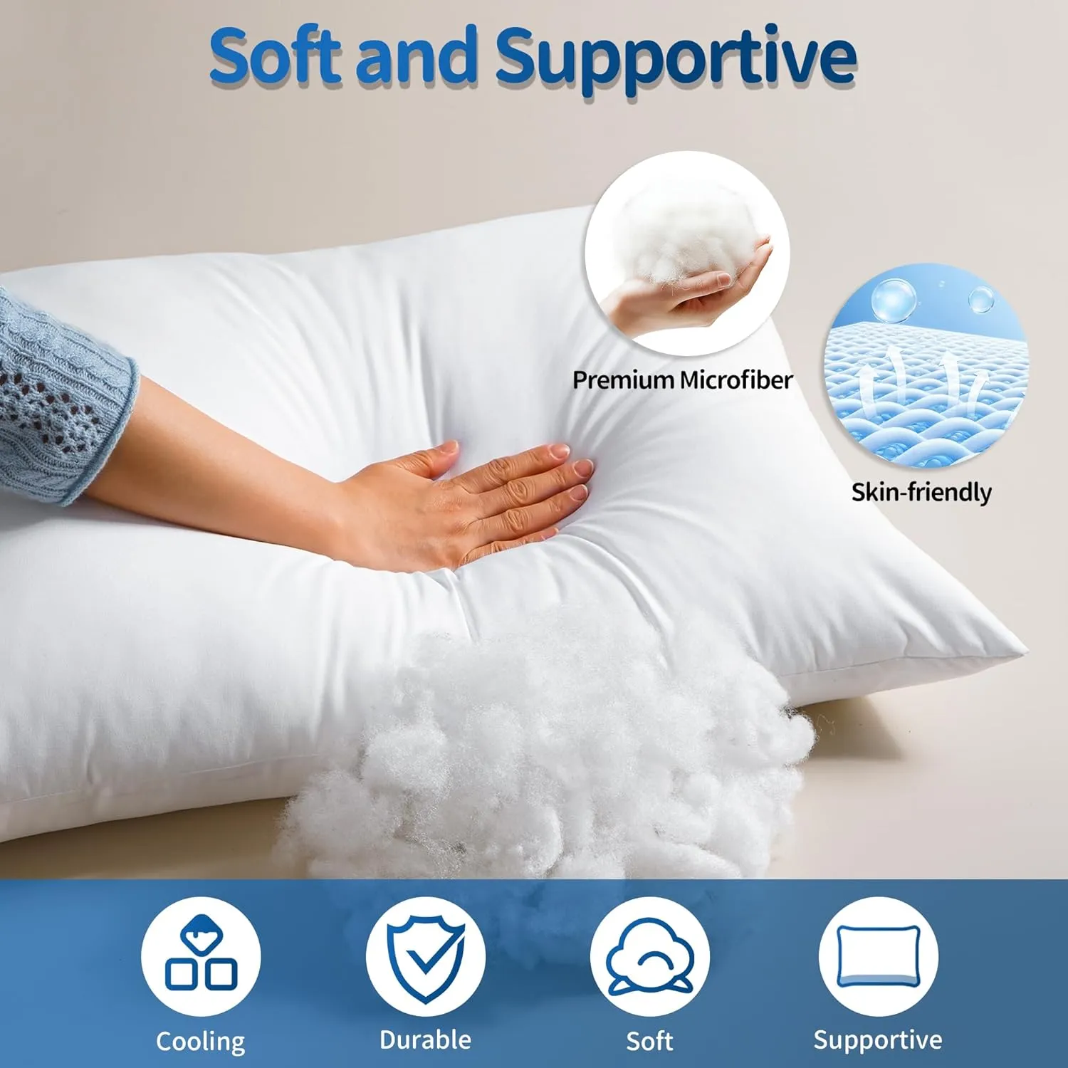 Hotel Collections Bed Pillows, Queen Size Set of 2, 2025 Updated Down Alternative Filling, Soft White Pillow for Back, Stomach or Side Sleepers, 30x20